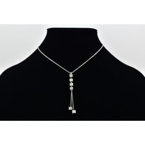 Christian Dior Vintage Block Logo Necklace Pendant Tassel CD Silver Signed BinBJ